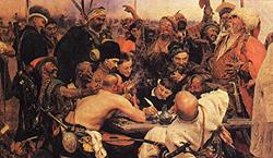 Kozaks after sending the Sultan a note; oil; by Ilya Repnin